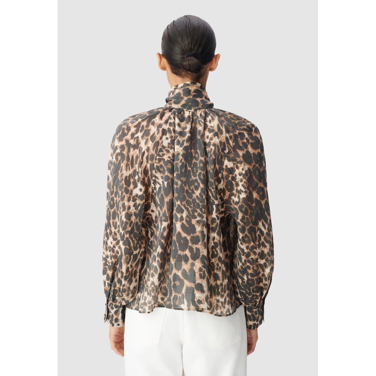 Blouse col lavallière motif léopard marron, IKKS