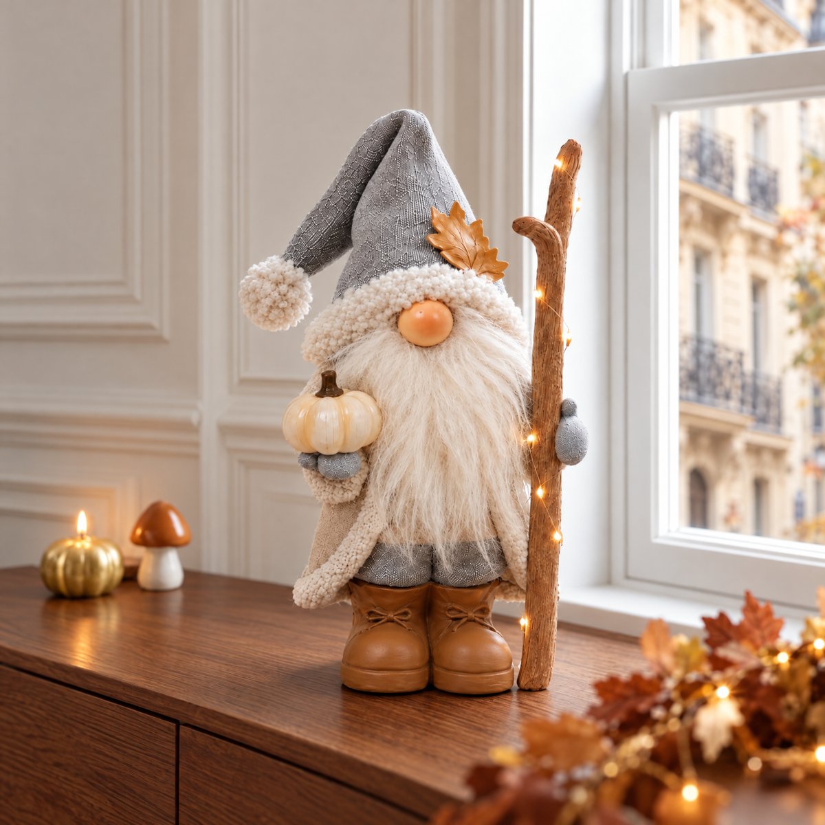 Figurine père Noël à led décorative artificielle H30 PUMPKIN beige, SIA