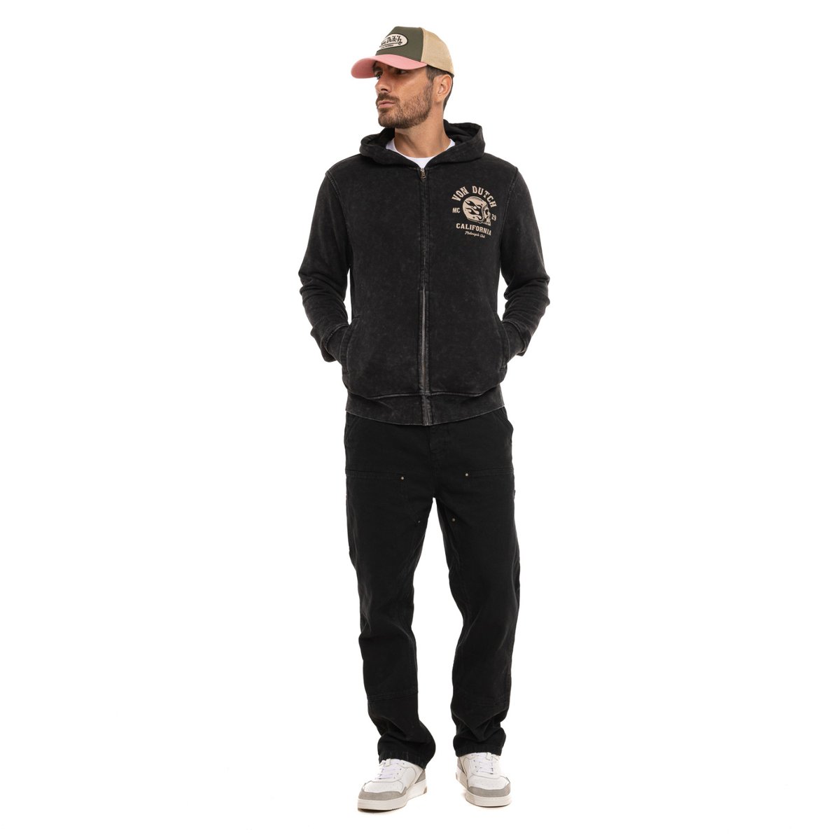 Sweat à capuche zippé VINY noir/beige, VON DUTCH