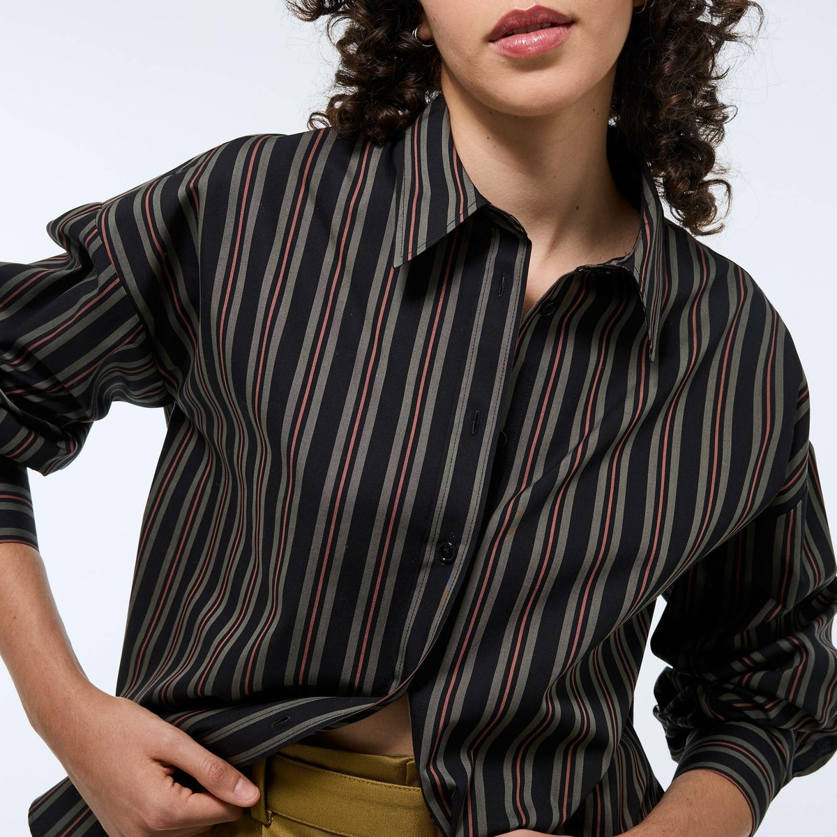 Chemise manches longues rayée en coton BIO GOTS noir, MONOPRIX