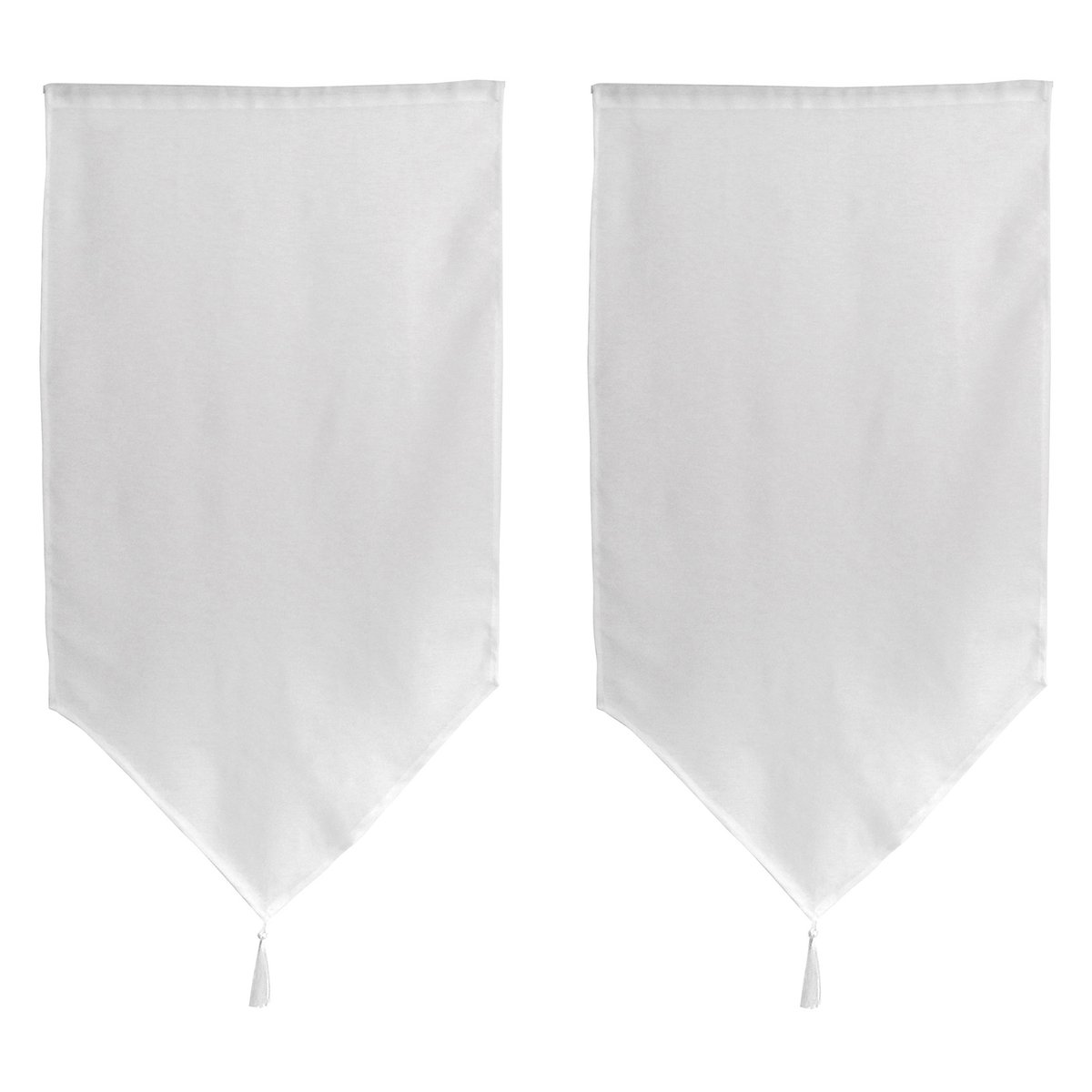 Paire de petits voilages en pointe avec pompon blanc, HOME MAISON