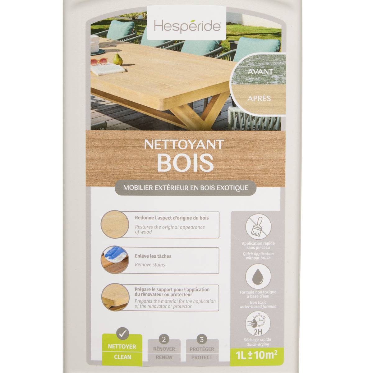 Nettoyant pour mobilier extérieur bois exotique 1L blanc, HESPERIDE