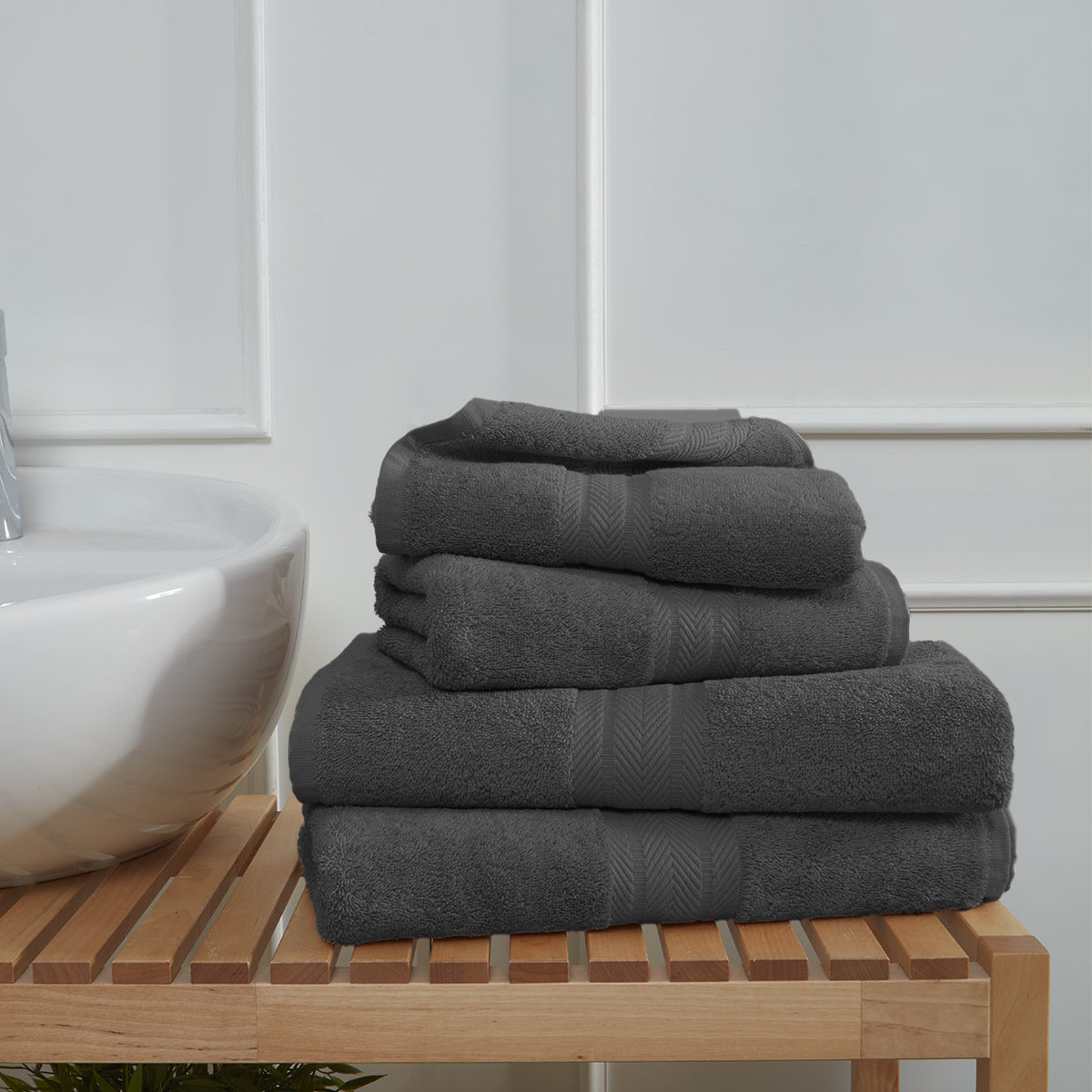 Ensemble de bain 4 pièces (2 draps de bain + 2 serviettes de toilette) LUXURY anthracite, SENSEI MAISON