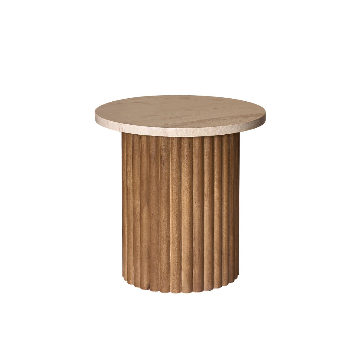 Table d'appoint en teck massif et marbre  COLINE blanc, BERAH GETAH