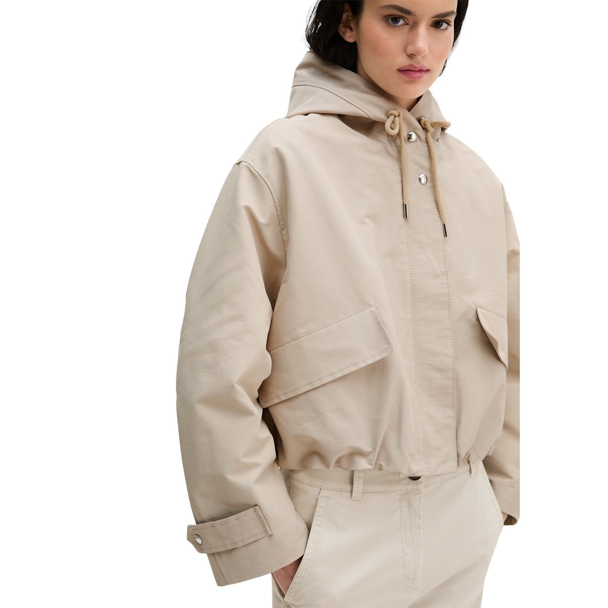 Veste en toile avec capuche relaxed en mélange de coton et de nylon gris clair, MARC O'POLO