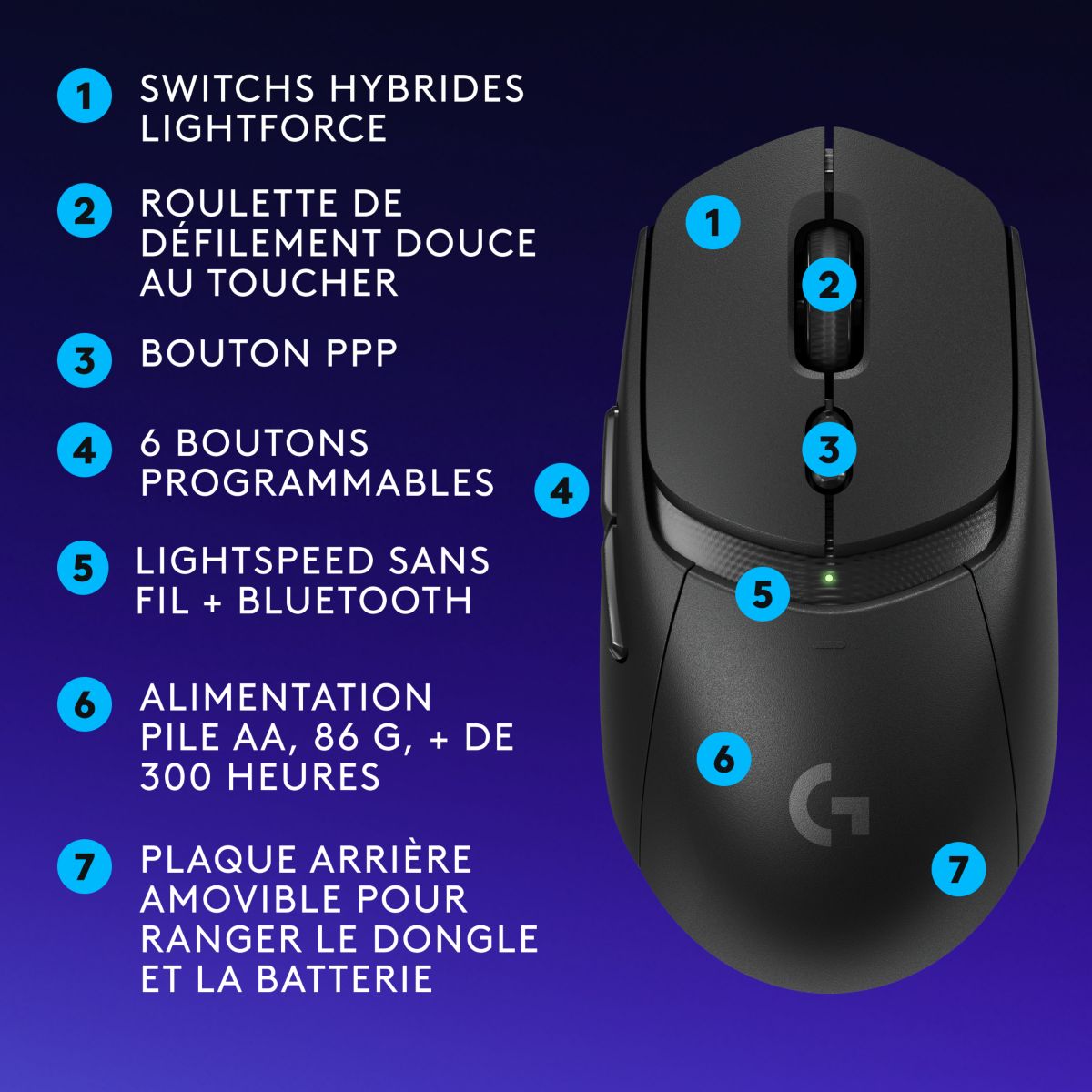 Souris Gamer Sans Fil G309 Lightspeed Noir couleur unique, LOGITECH