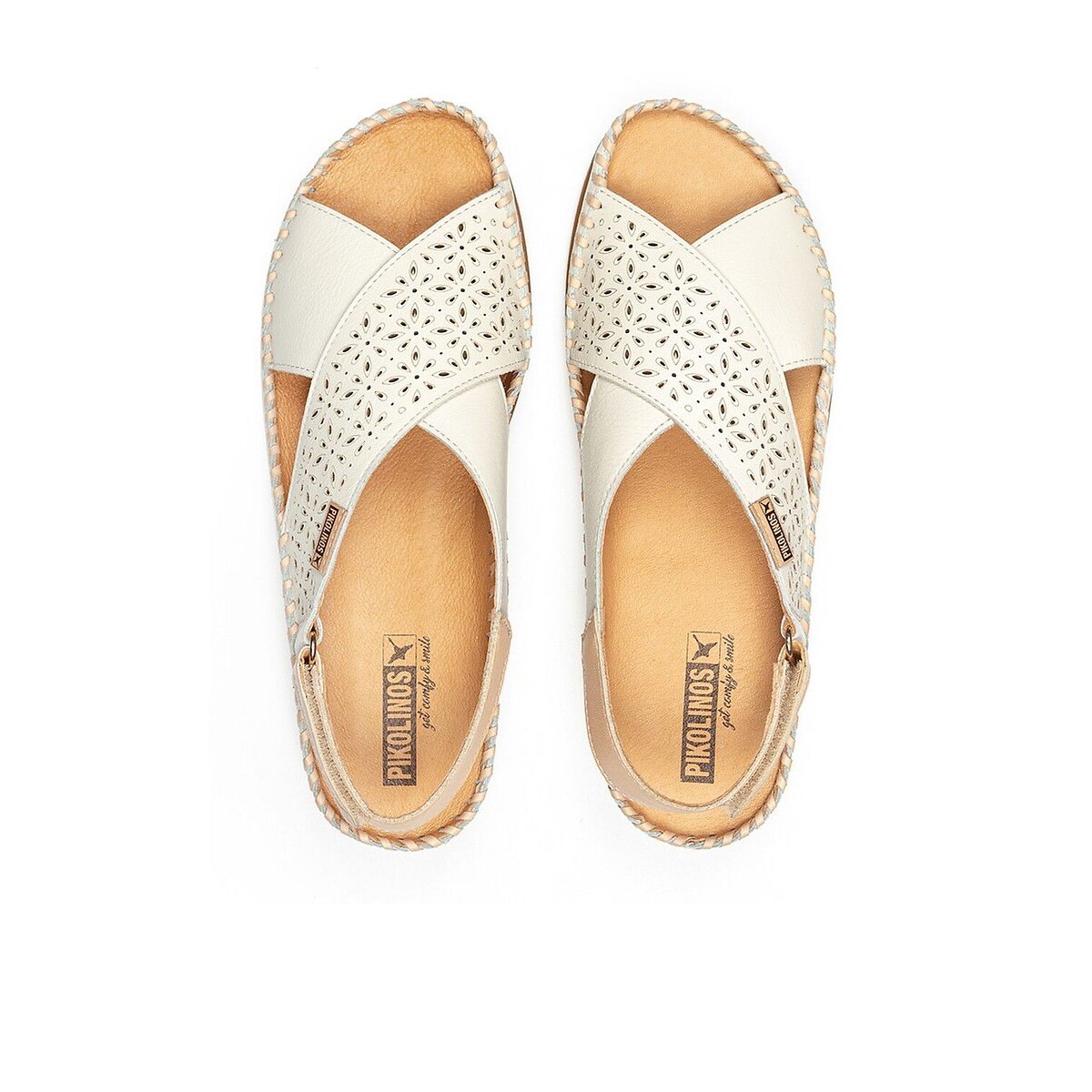 Sandales semi-compensées en cuir, CADAQUES blanc, PIKOLINOS