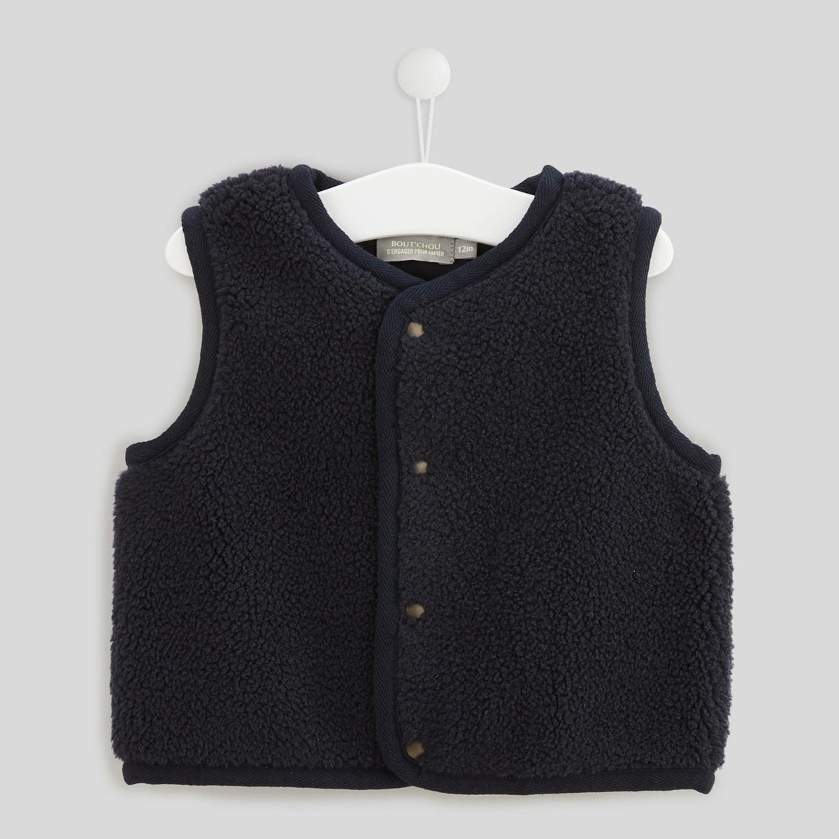 Gilet sans manches uni en sherpa marine, BOUT'CHOU