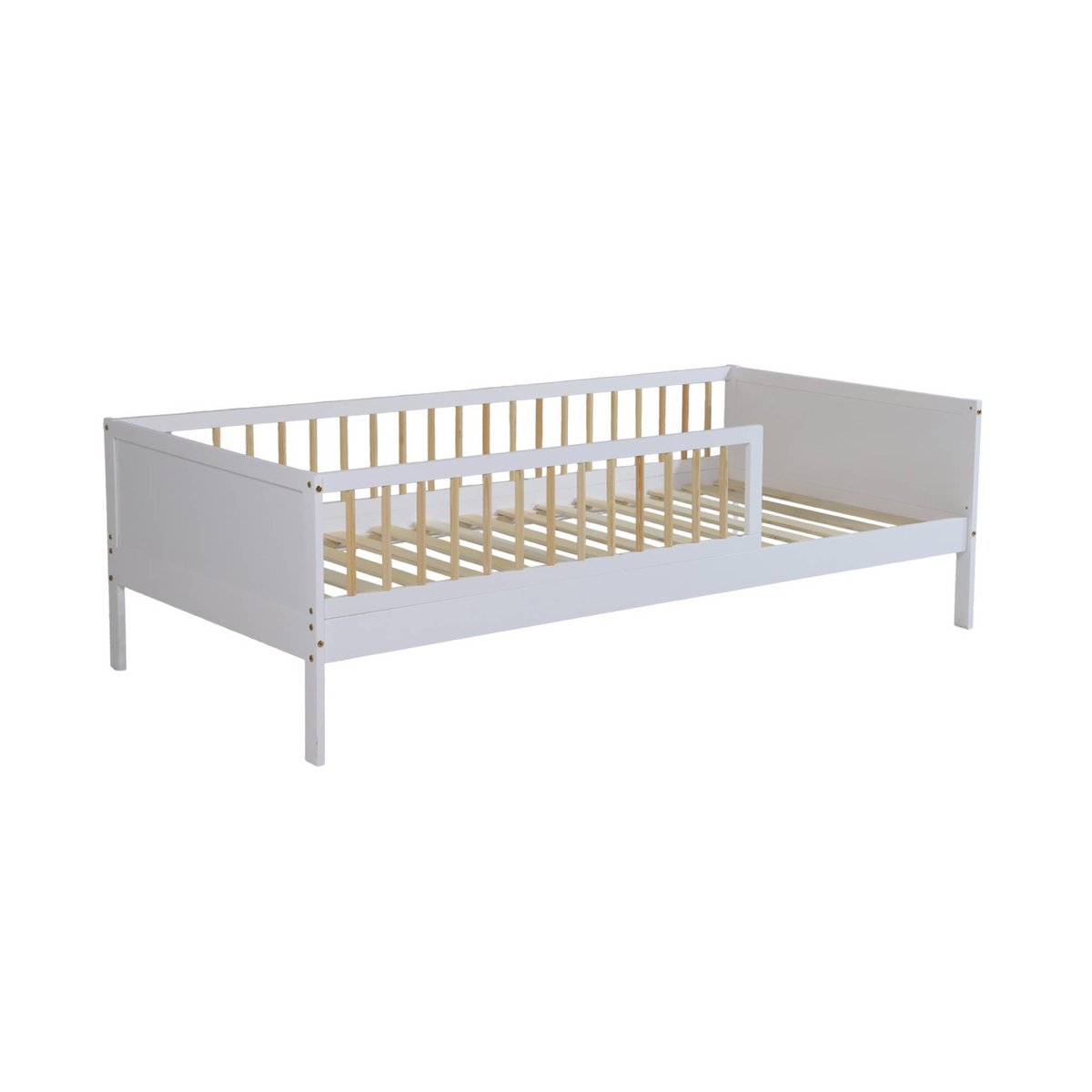 Lit enfant 90 x 190 cm pin naturel sommier à lattes inclus ELIO blanc, SWEEEK