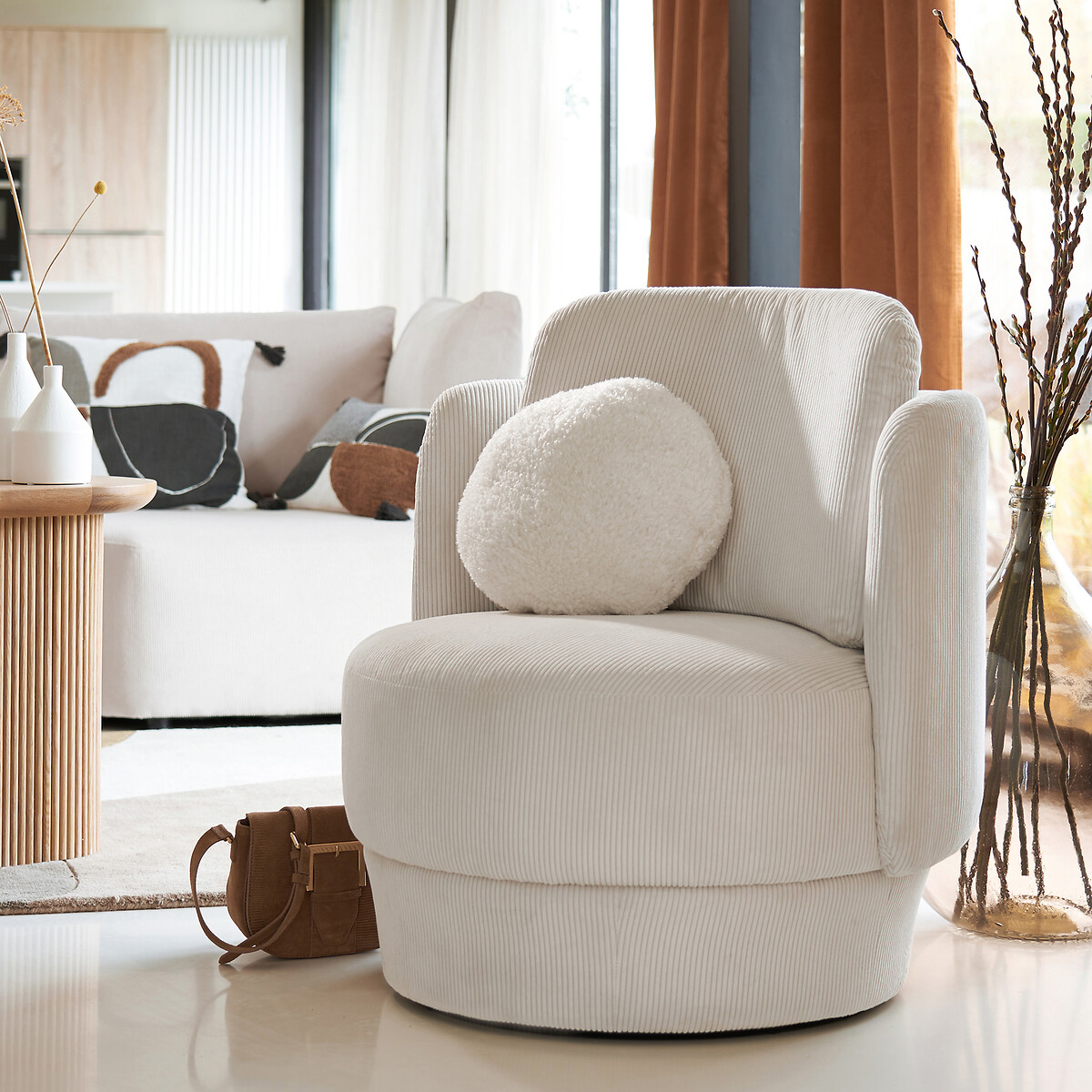 Coussin rond en sherpa, Ouate ecru, LA REDOUTE INTERIEURS