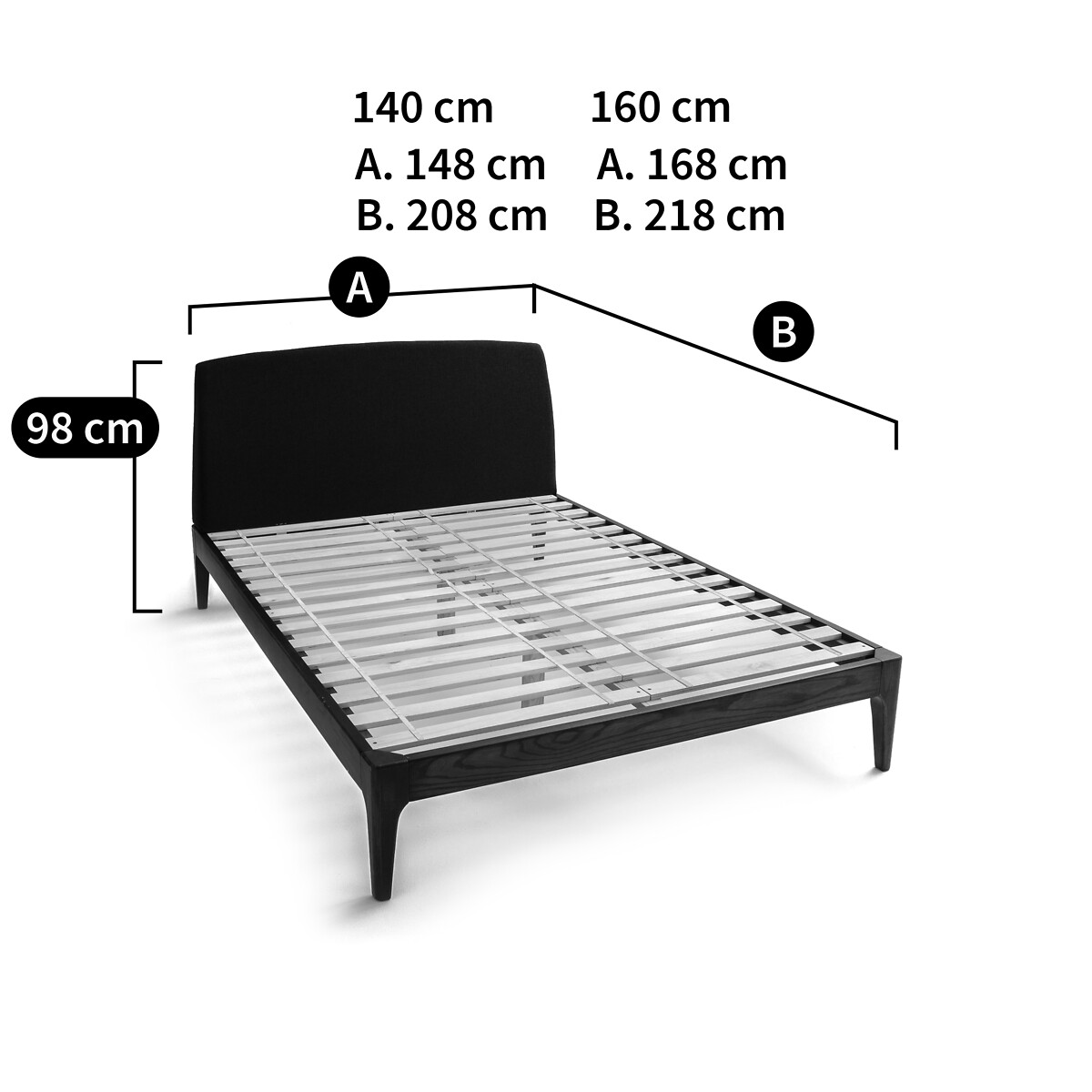 Cama con somier de cabecero AGURA gris oscuro / nogal, LA REDOUTE INTERIEURS