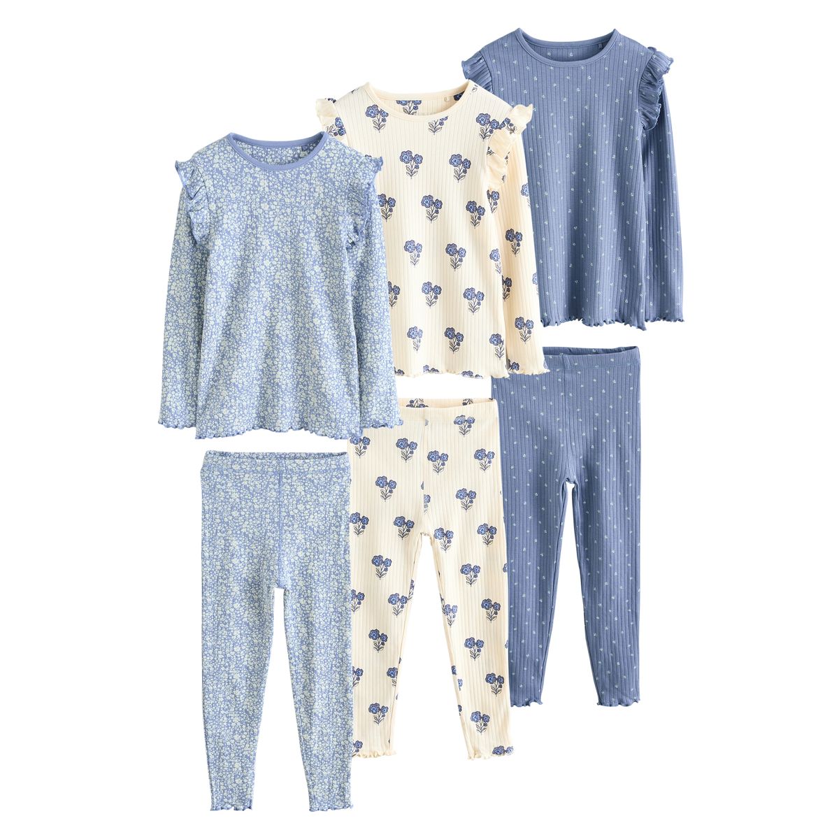 Pyjama douillet côtelé , lot de 3 bleu/blanc, NEXT