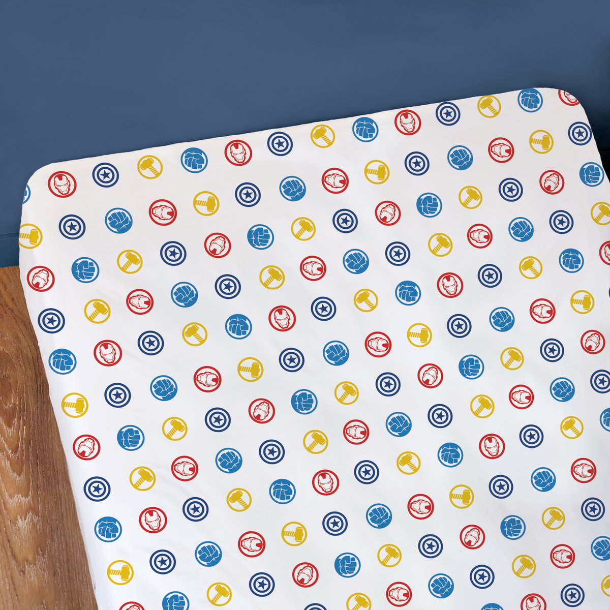 Drap-housse imprimé 100% coton, TEAM blanc, AVENGERS
