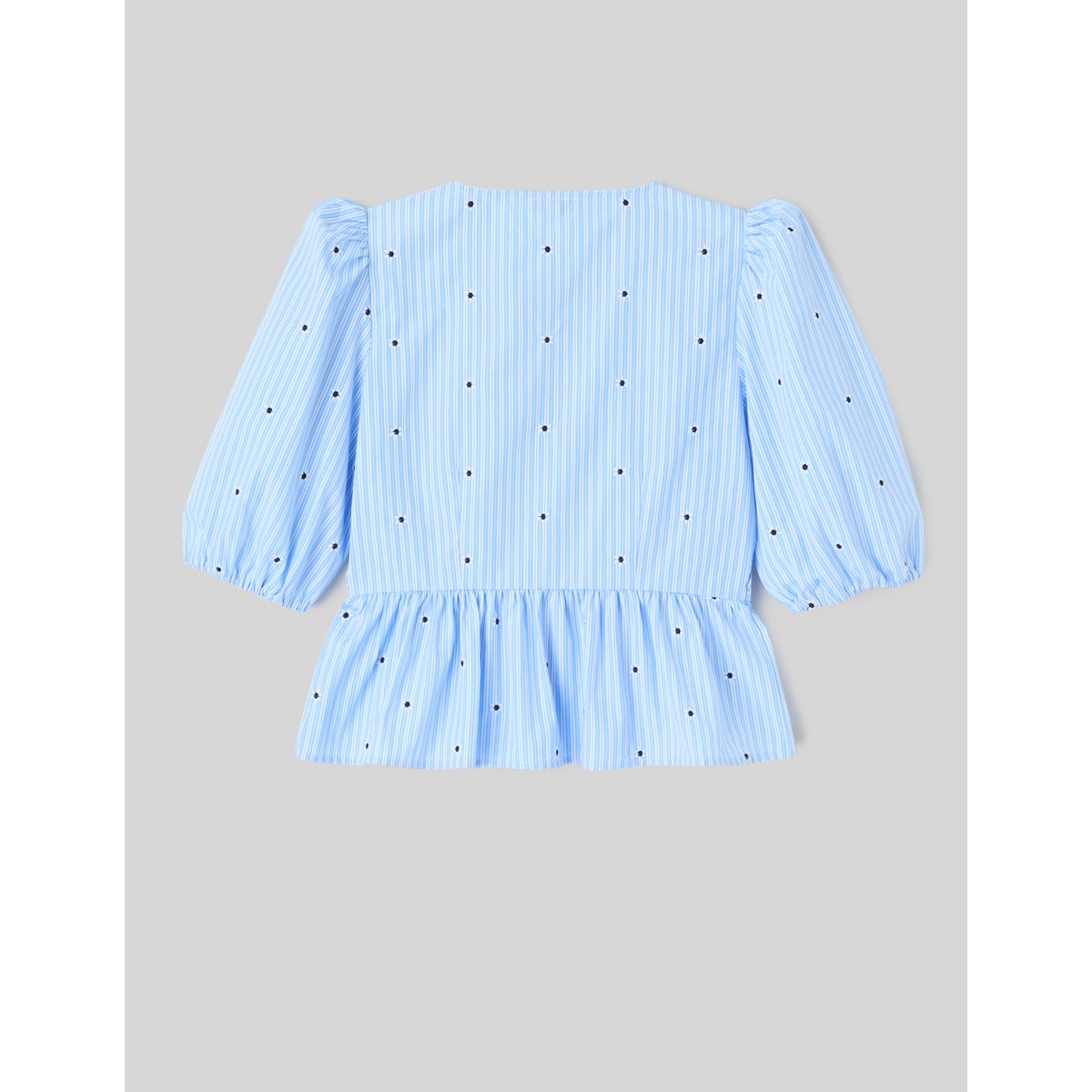 Blouse à nouer motif rayé bleu clair, BZB