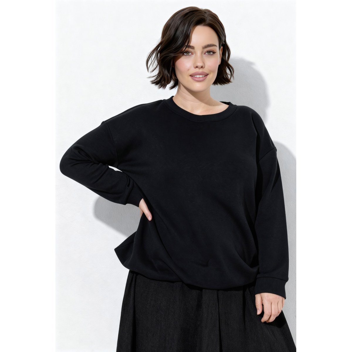 Sweat-shirt court, coupe Boxy Fit noir, ULLA POPKEN