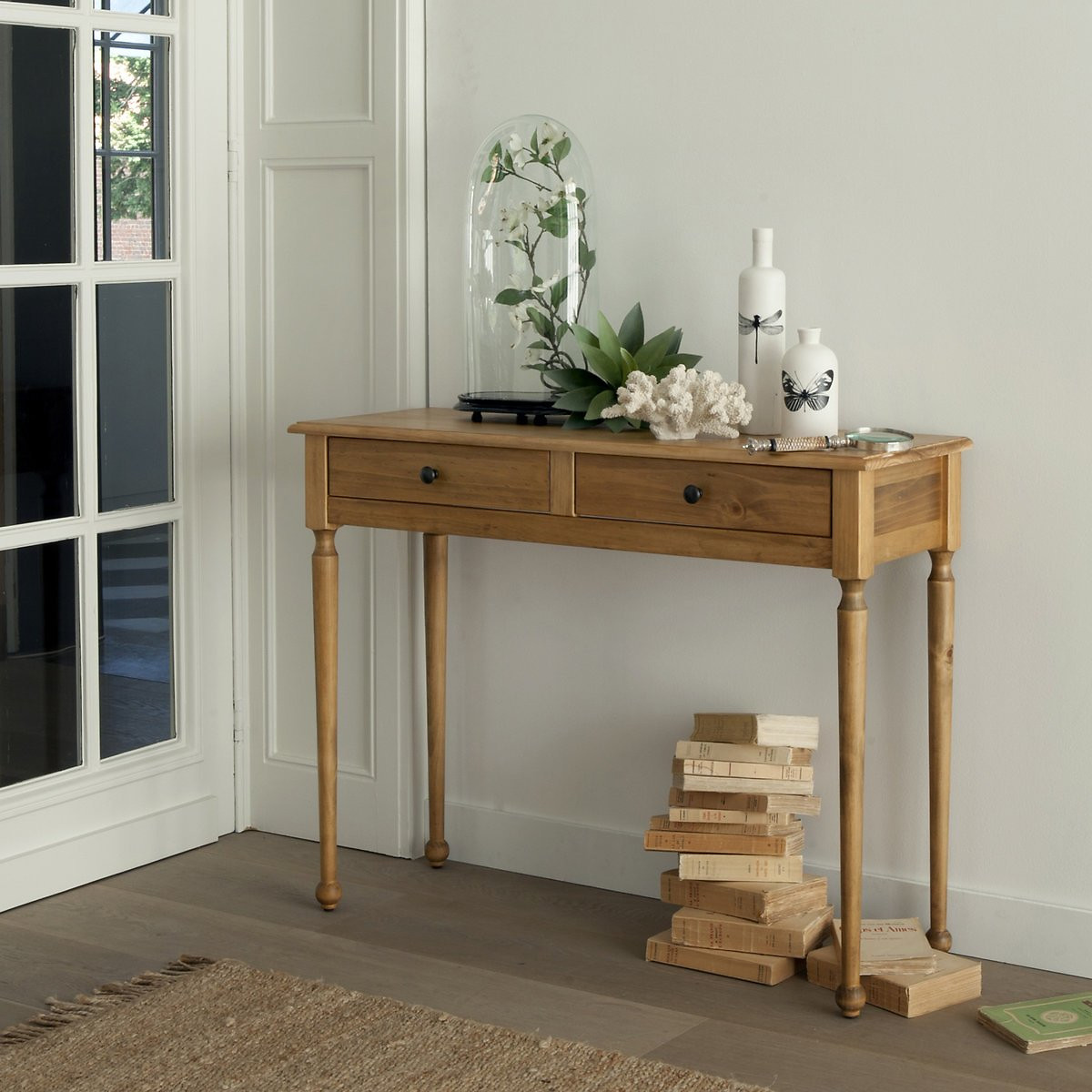 Console 2 tiroirs, pin massif et MDF pin ciré, LA REDOUTE INTERIEURS