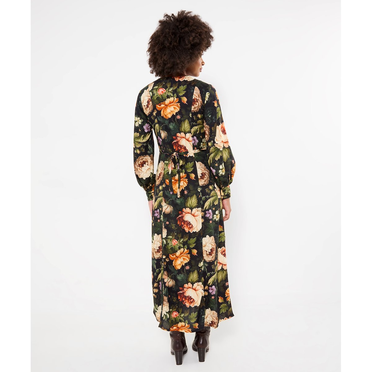 Robe Longue Boutonnée Fleurs Spectaculaires noir, JOE BROWNS