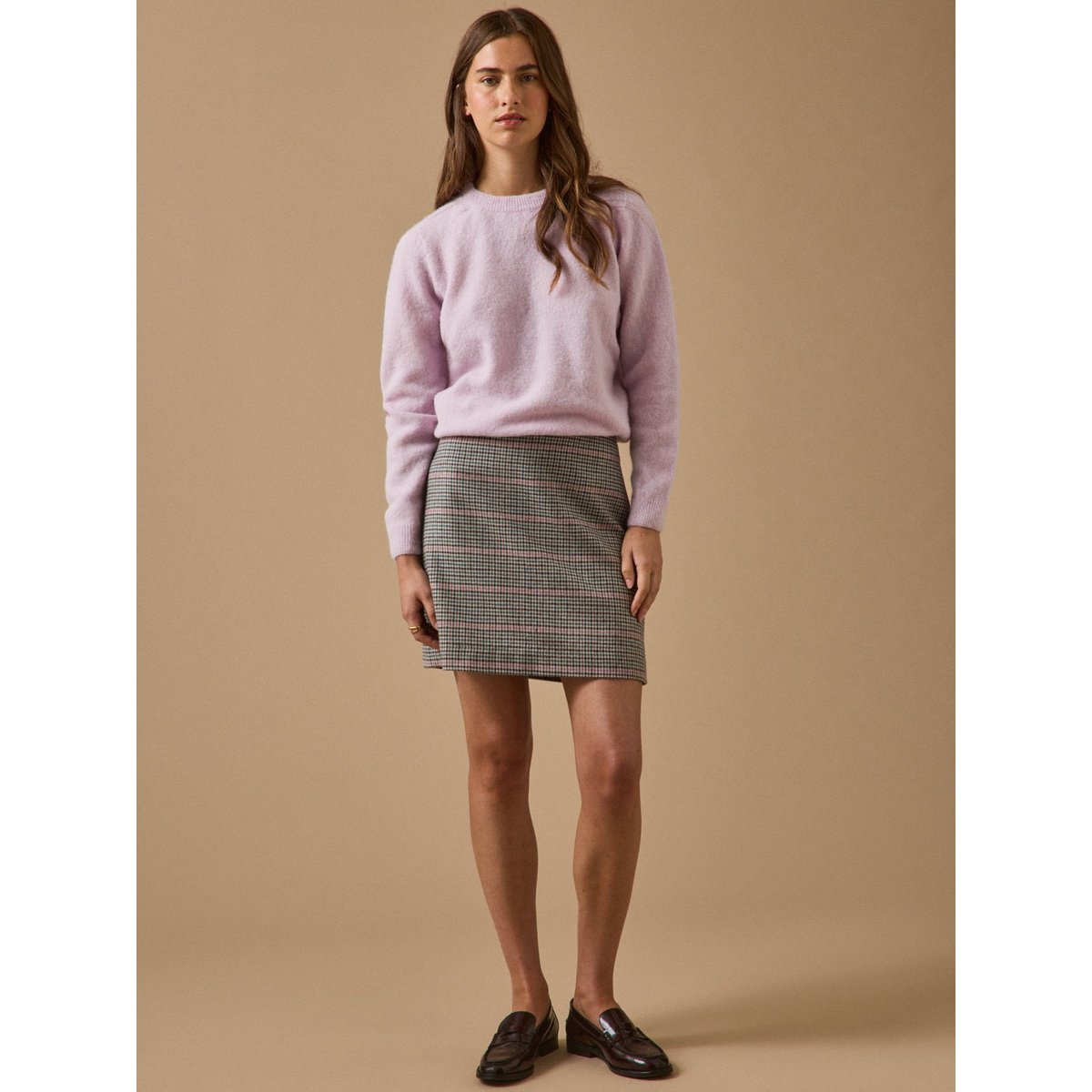 Jupe courte lainage pied-de-poule pied de poule, CYRILLUS