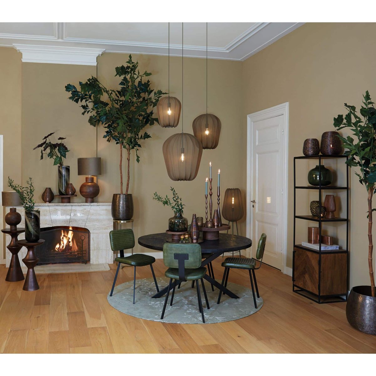 Lampe Suspendue Textiles PLUMERIA vert, LIGHT & LIVING 