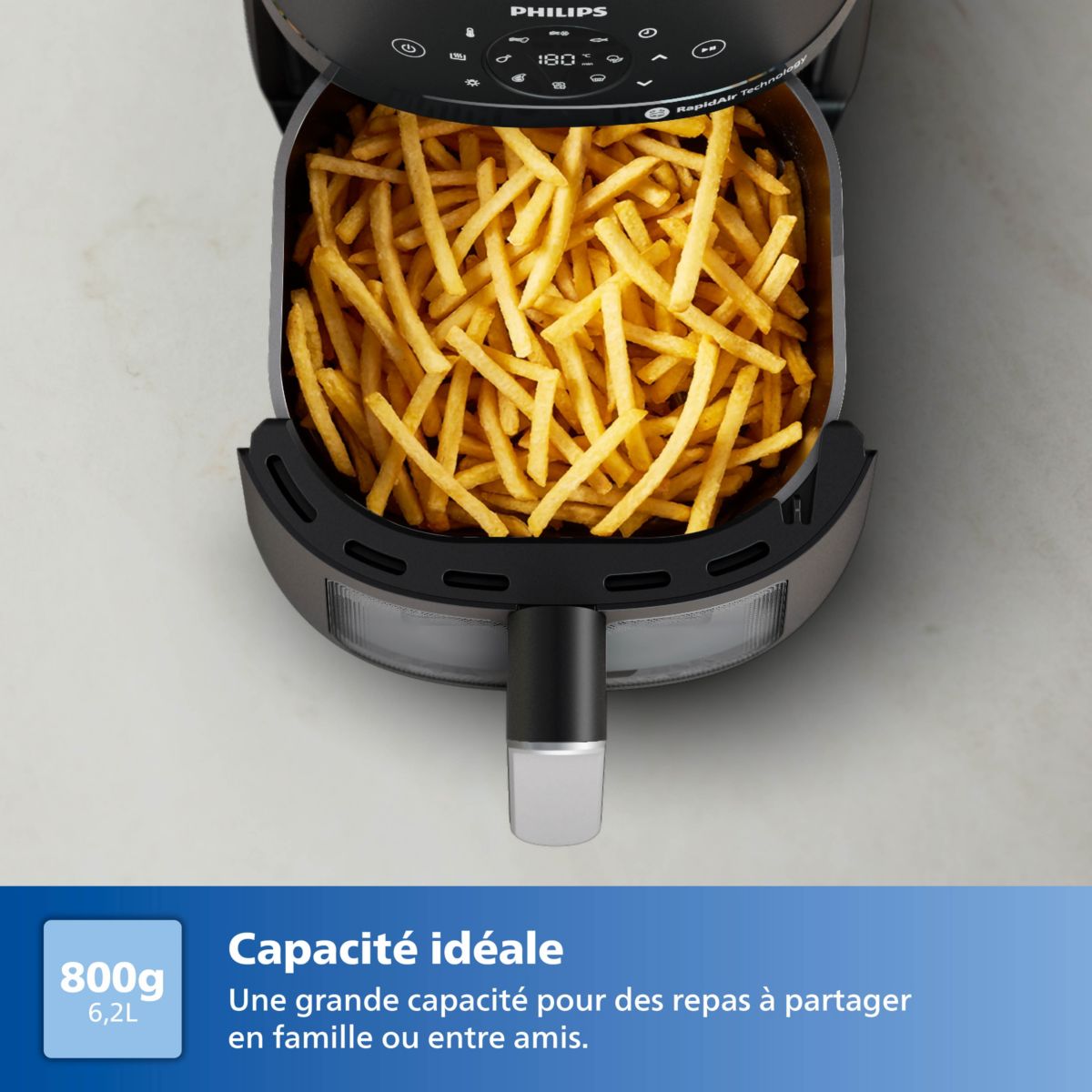 Friteuse sans huile NA231/00 Friteuse sans huile avec fenêtre de cuisson Noir/Argent, Série 2000 6.2L couleur unique, PHILIPS