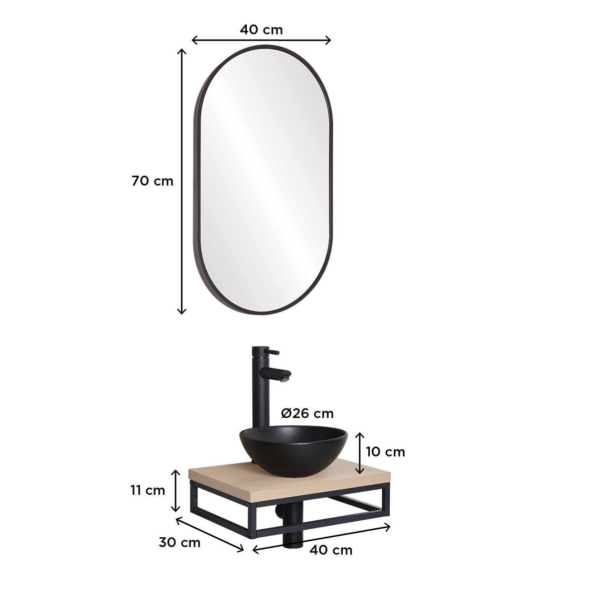 Lave-mains plan fin + vasque + miroir SOHO décor chêne, MOB IN