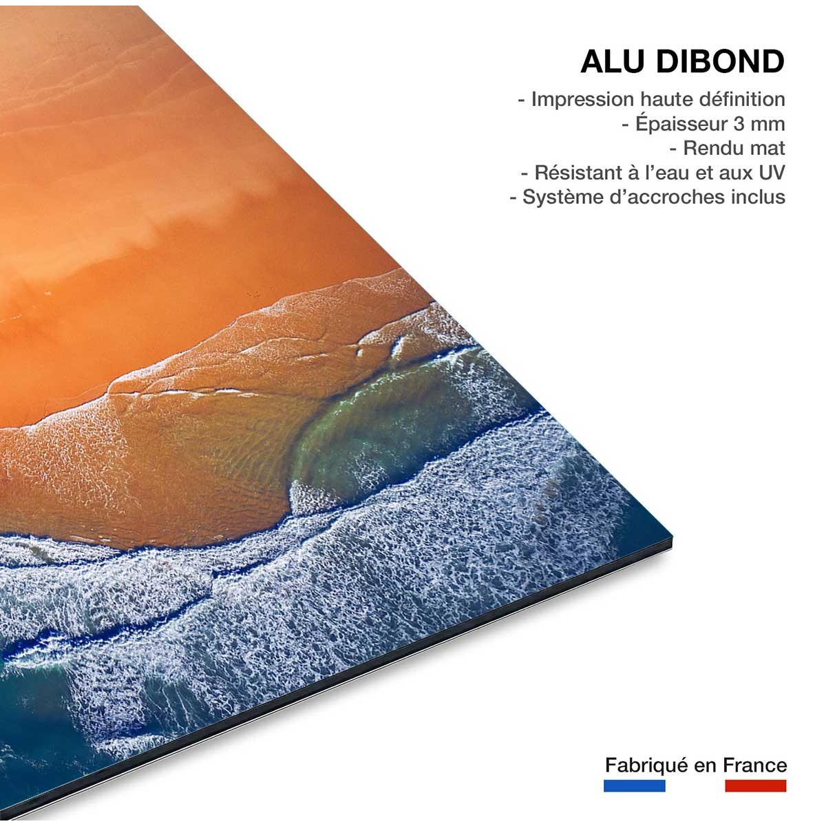 Tableau bord de mer plage terre de sienne tableau alu dibond, HEXOA