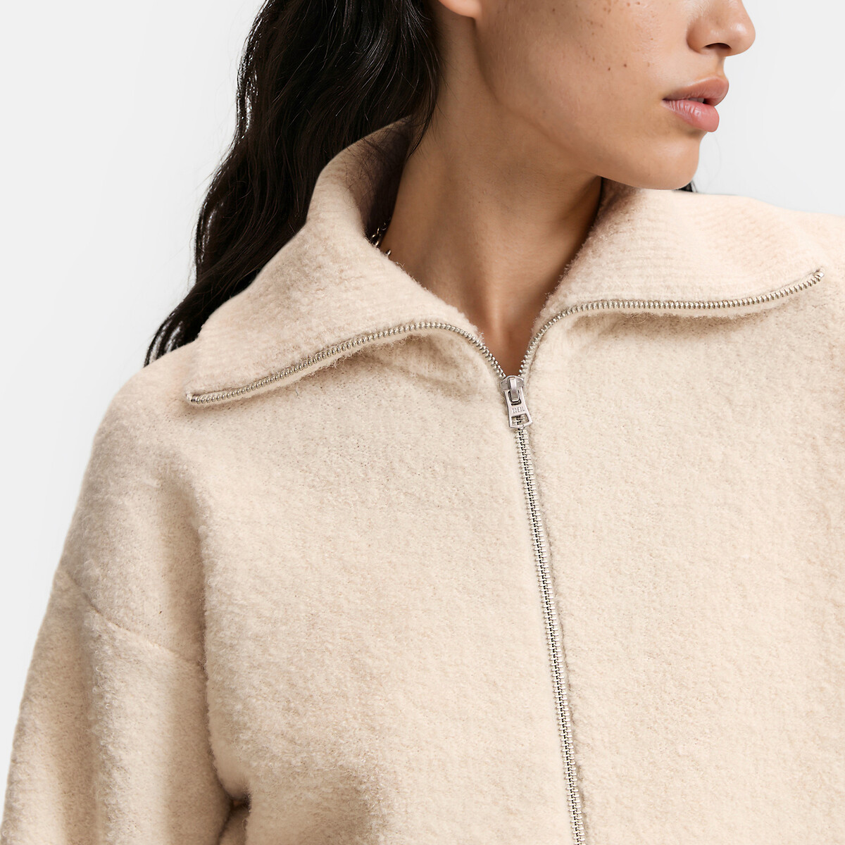 Gilet zippé à col camionneur, en bouclette ecru, LA REDOUTE COLLECTIONS