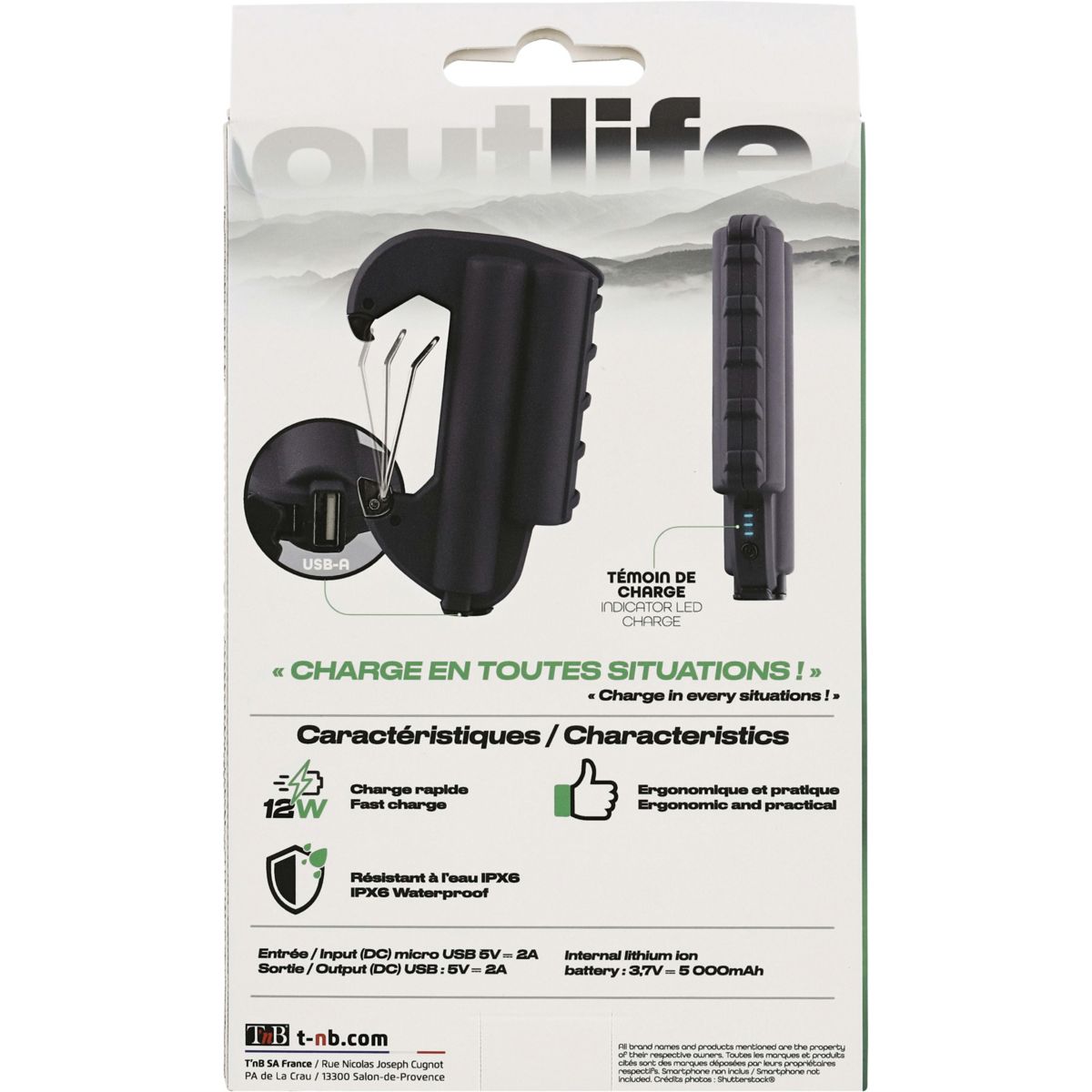 Batterie externe 5000 mAh noir couleur unique, TNB