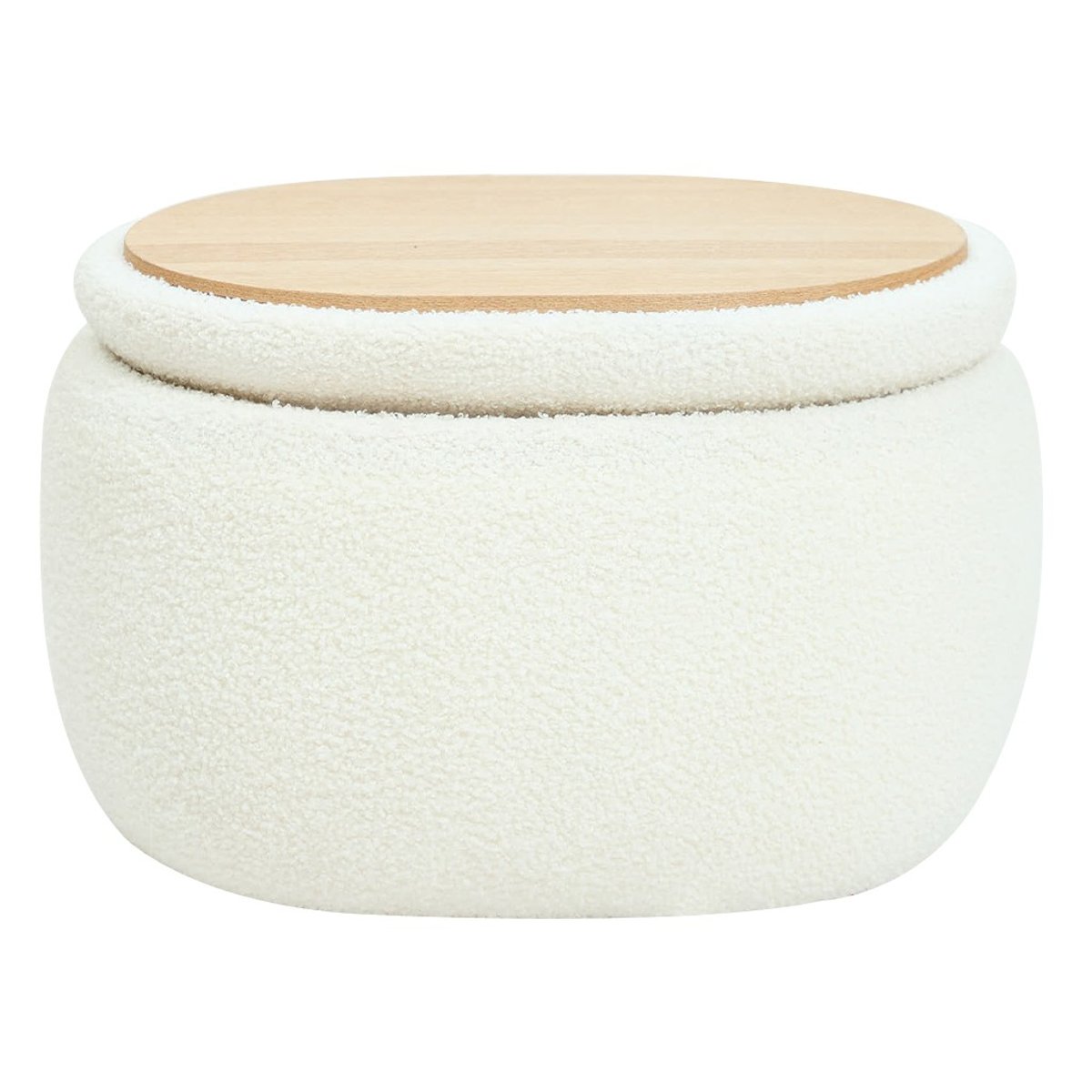 Pouf, table basse avec rangement, bouclette, VASA blanc cassé, NORDLYS