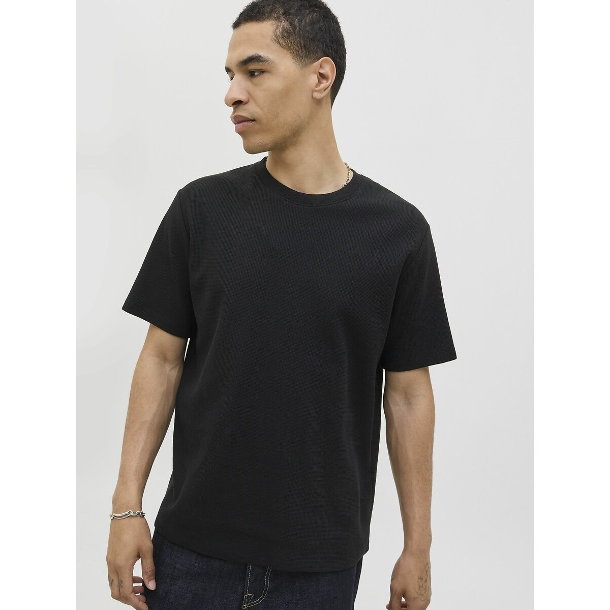 T-shirt manches courtes texturé noir, JACK & JONES