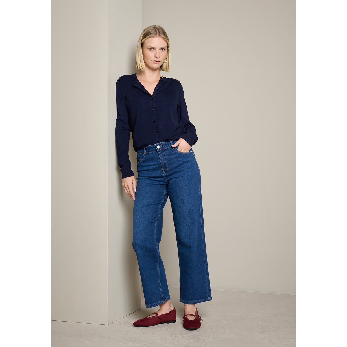 Jean taille haute coupe large dark blue, LOLALIZA
