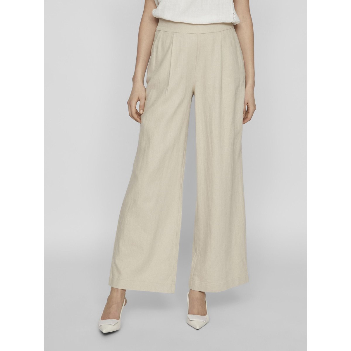 Pantalon large à pinces, taille haute beige clair, VILA
