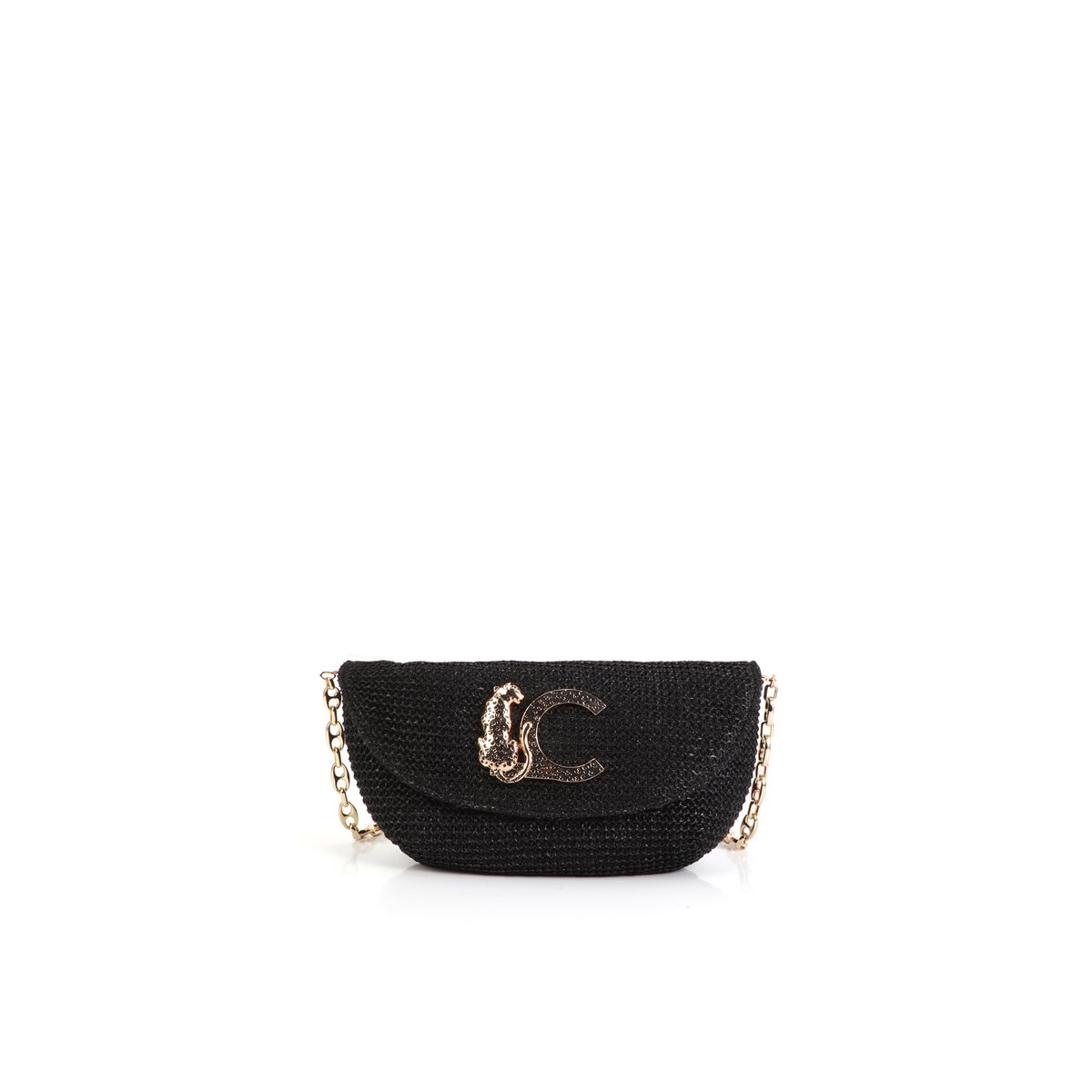 Sac à bandoulière tressé avec logo panthère noir, LOLA CASADEMUNT