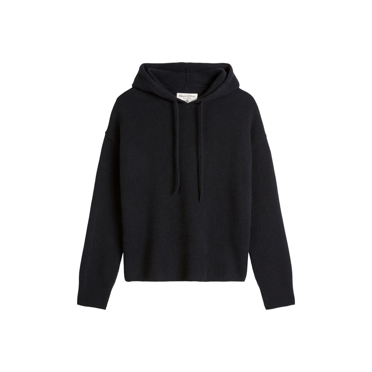 Hoodie en tricot regular en laine d'agneau moelleuse bleu foncé, MARC O'POLO