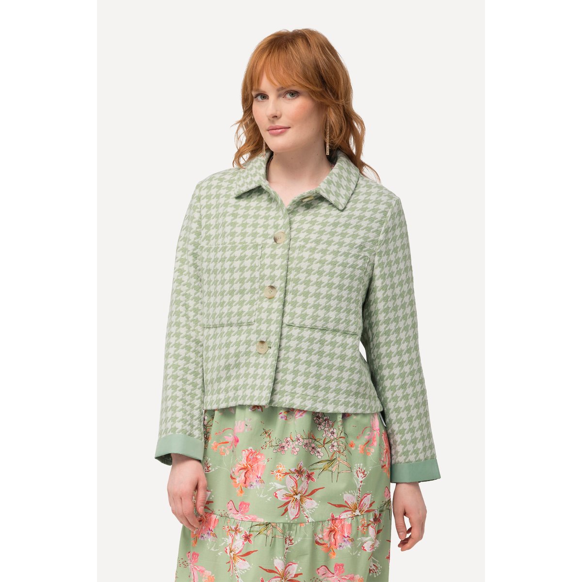 Veste à motif pied-de-poule, col chemise blanc neige, ULLA POPKEN