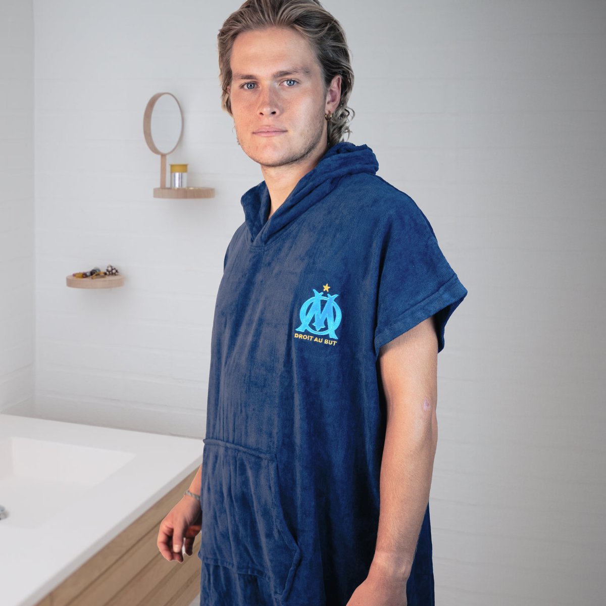 Poncho de bain Adulte 100% Coton, OM LOGO bleu marine, OLYMPIQUE DE MARSEILLE
