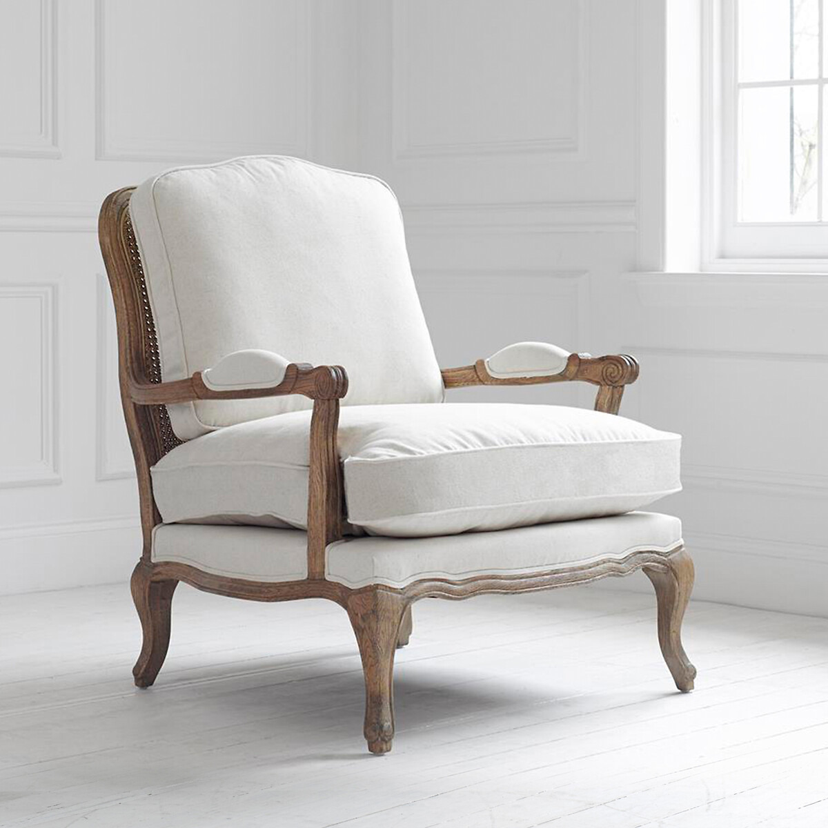 Florence Linen Blend Country Chair with Gold Oak Frame cream, VOYAGE MAISON