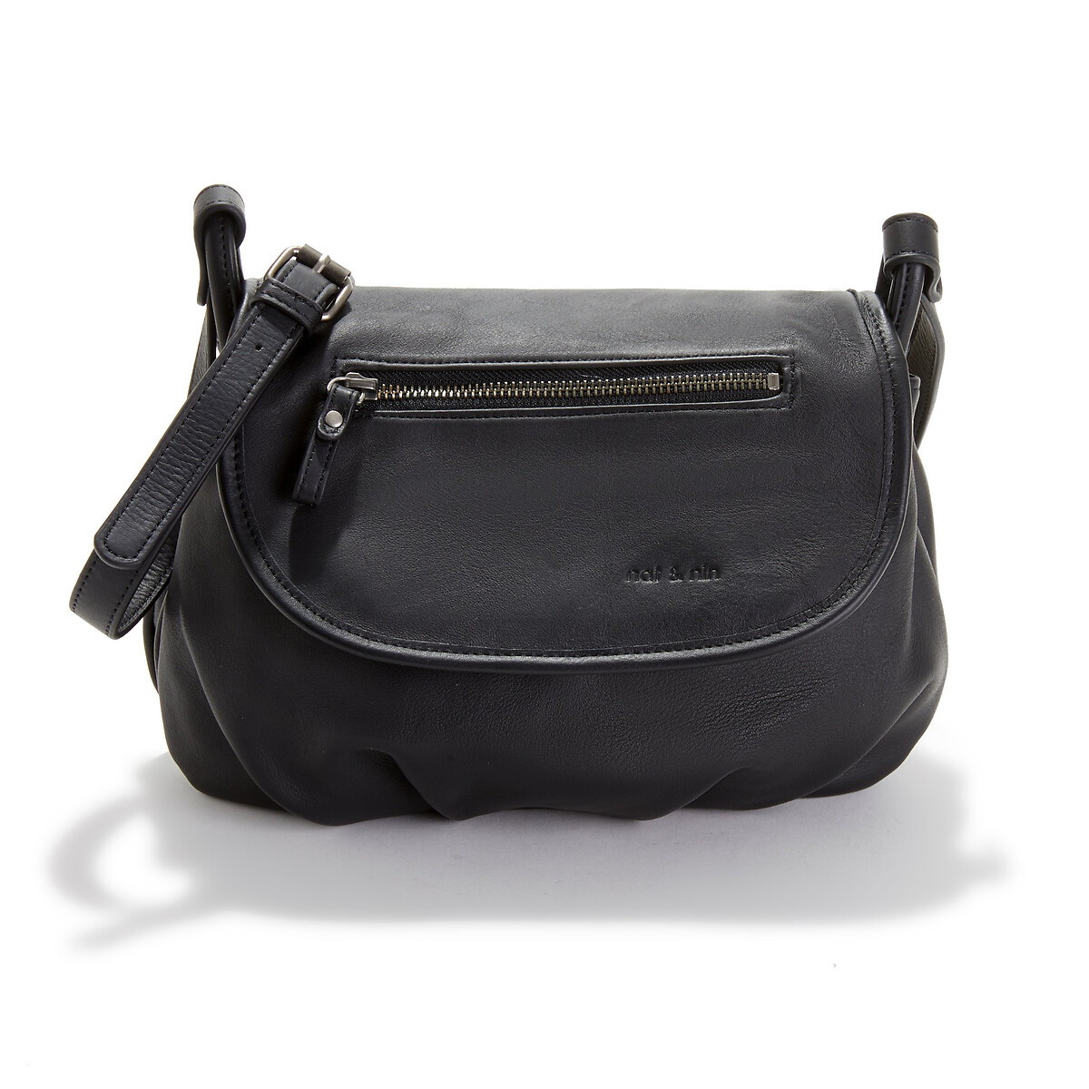 Sac besace à rabat en cuir JEN noir, NAT & NIN