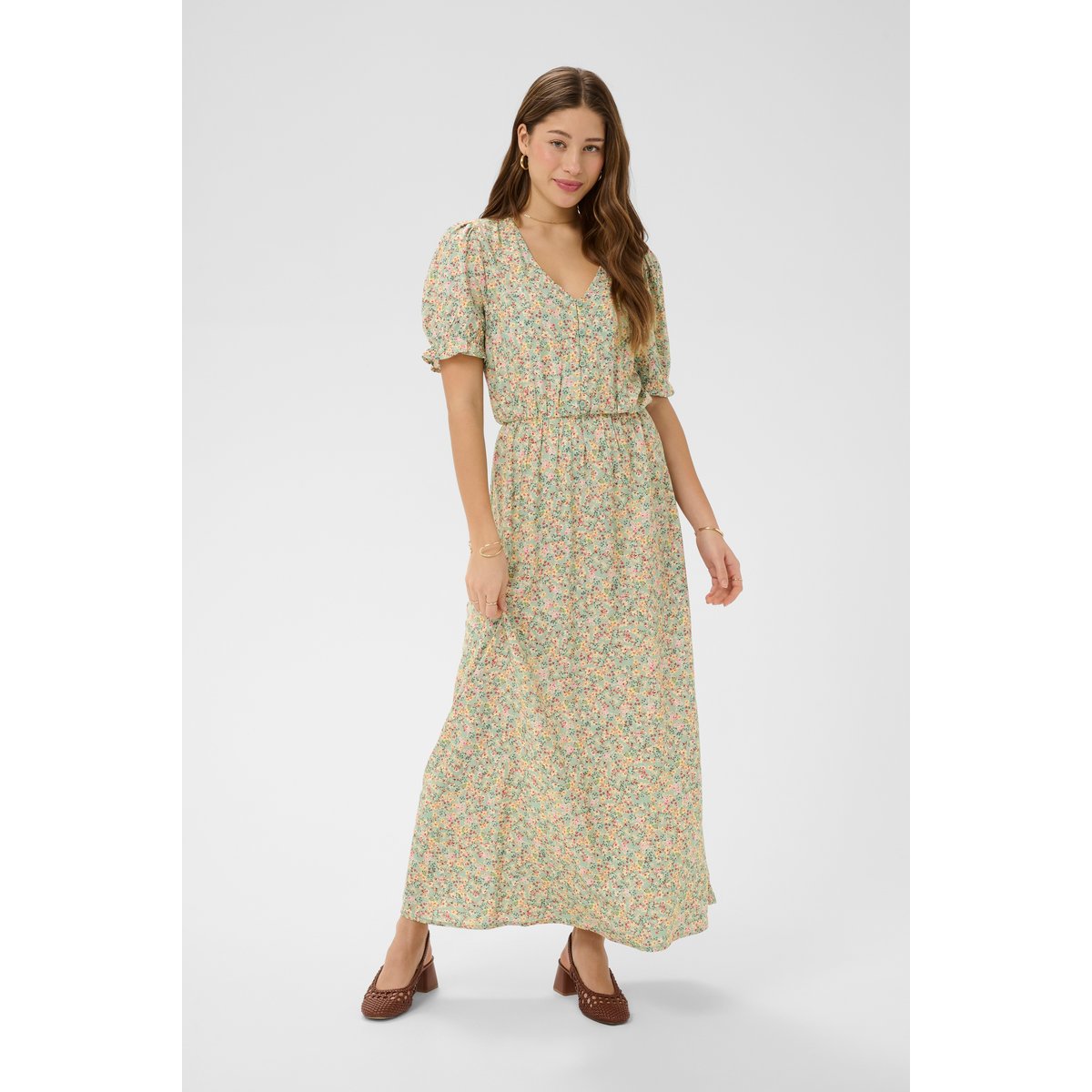 Robe vert green flower print, CREAM