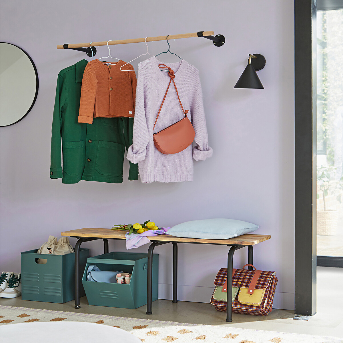 Kane Oak and Metal Hanging Rail black/wood, LA REDOUTE INTERIEURS