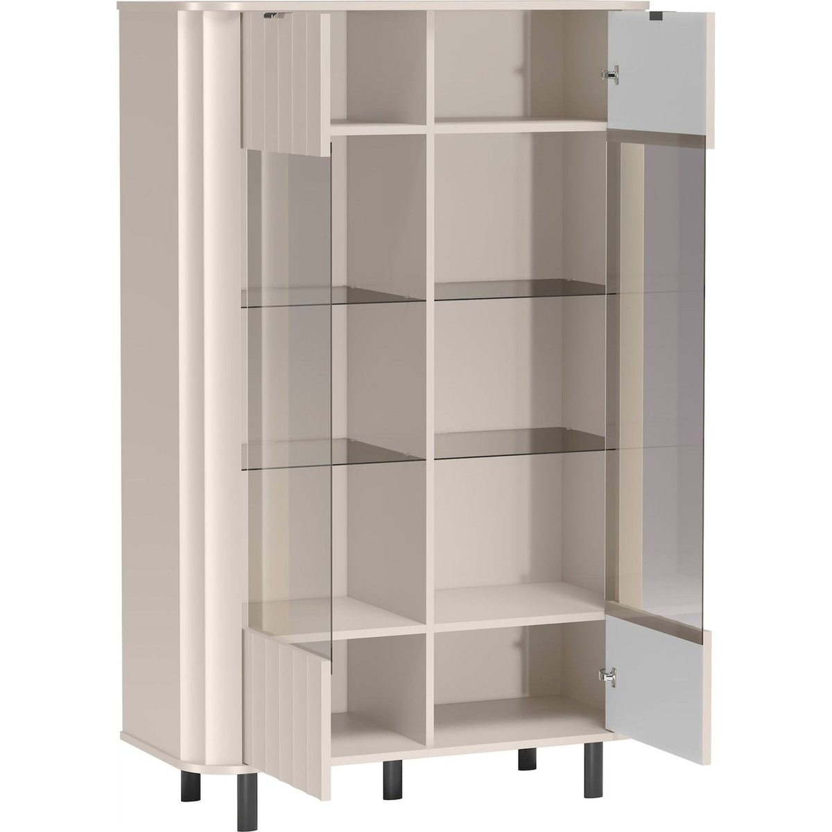 Vitrine basse 2 portes collection NOVADO cachemire mat et noir mat, RECOLLECTION