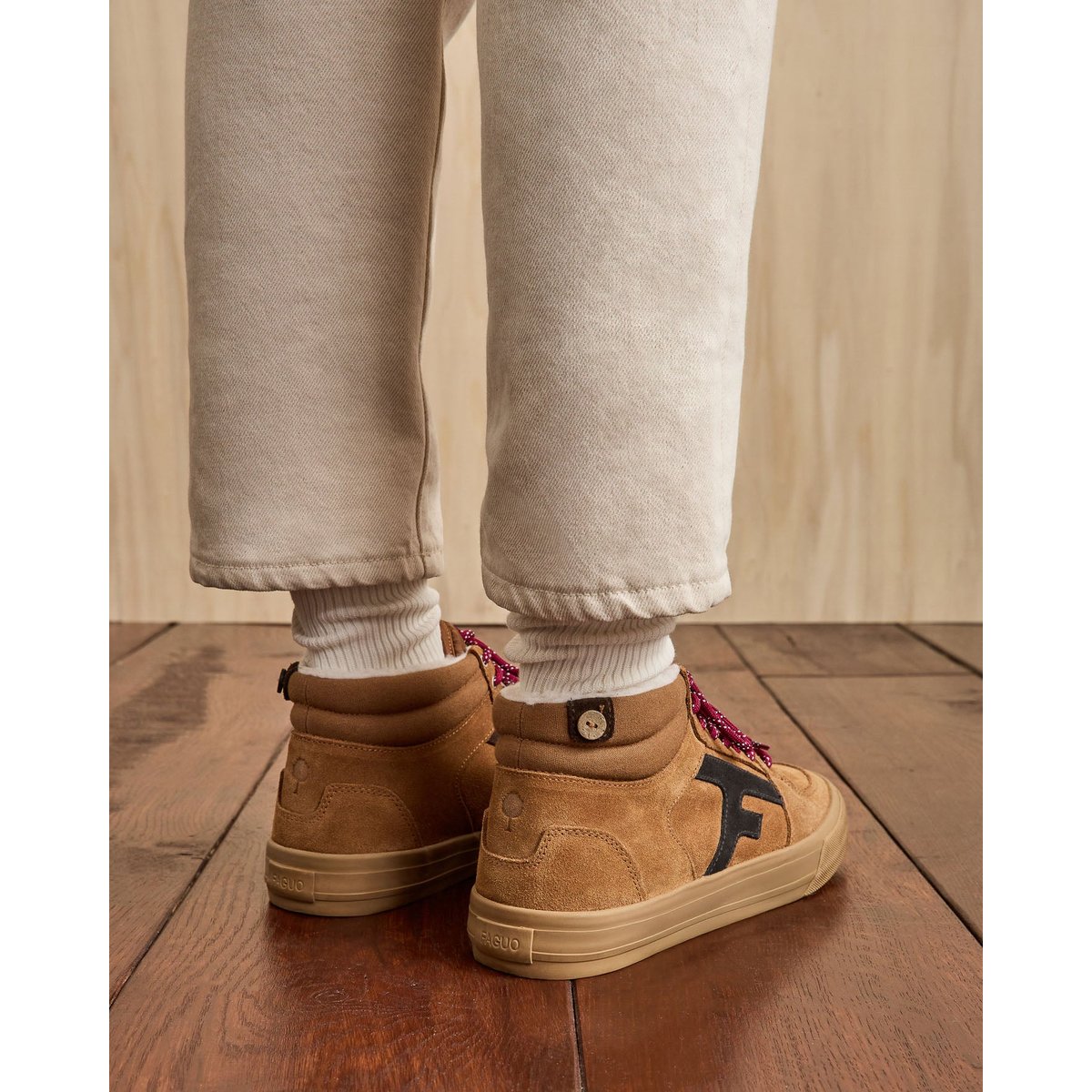 Baskets cuir suede WALNUT MID camel, FAGUO