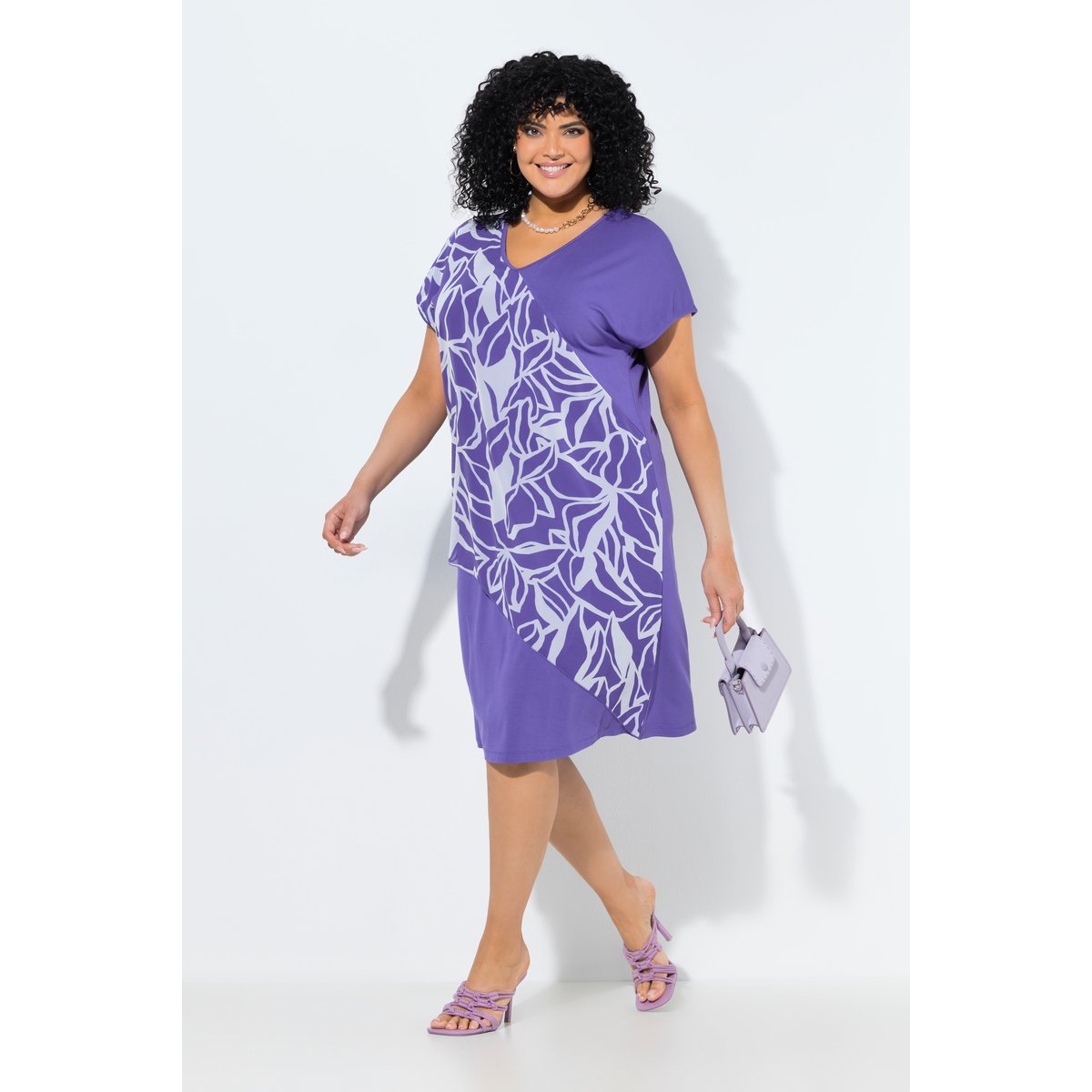 Robe en jersey, voile en mousseline violet, ULLA POPKEN