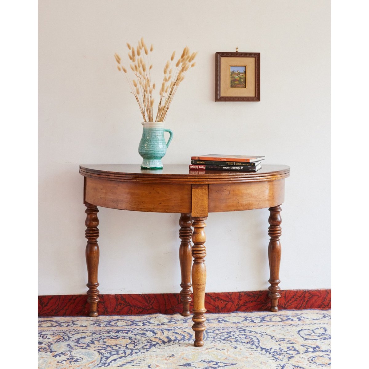 Table d'appoint demi-lune en bois Francine N°1633 - Bon état bois foncé, DEBONGOUT