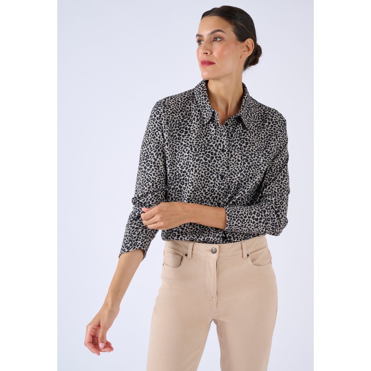 Chemisier en maille Thermolactyl noir animalier, DAMART