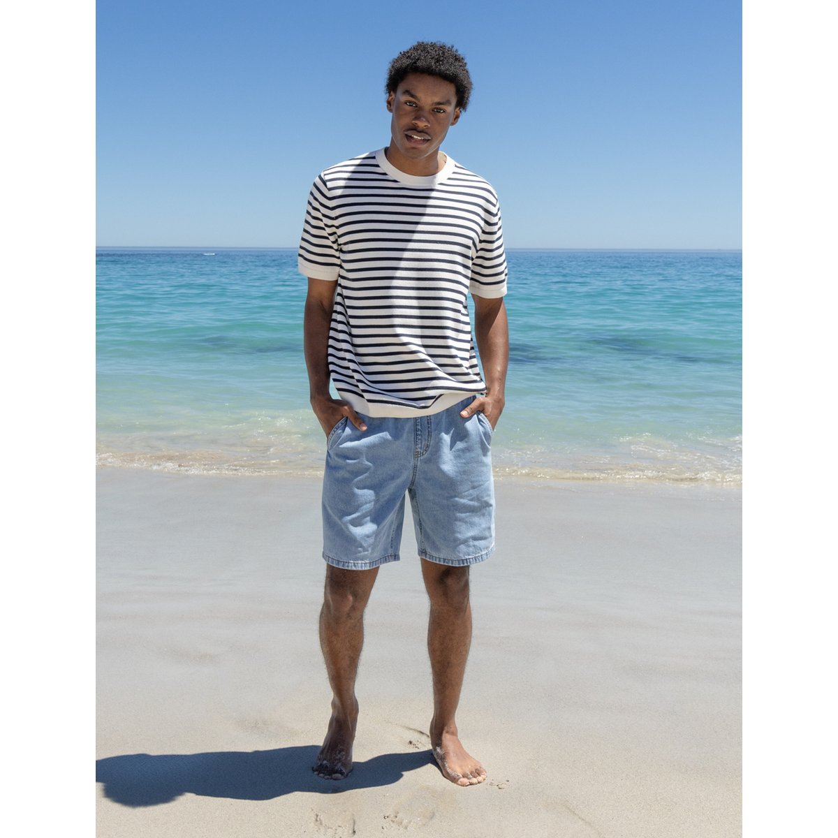 Bermuda en jean long bleu clair, BZB