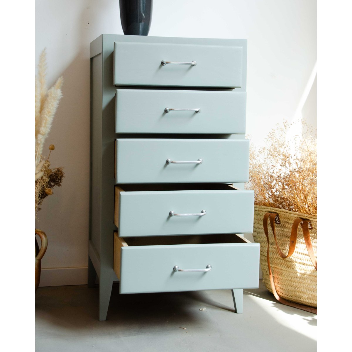 Chiffonnier en bois Valery N°106 - Bon état vert d'eau, DEBONGOUT