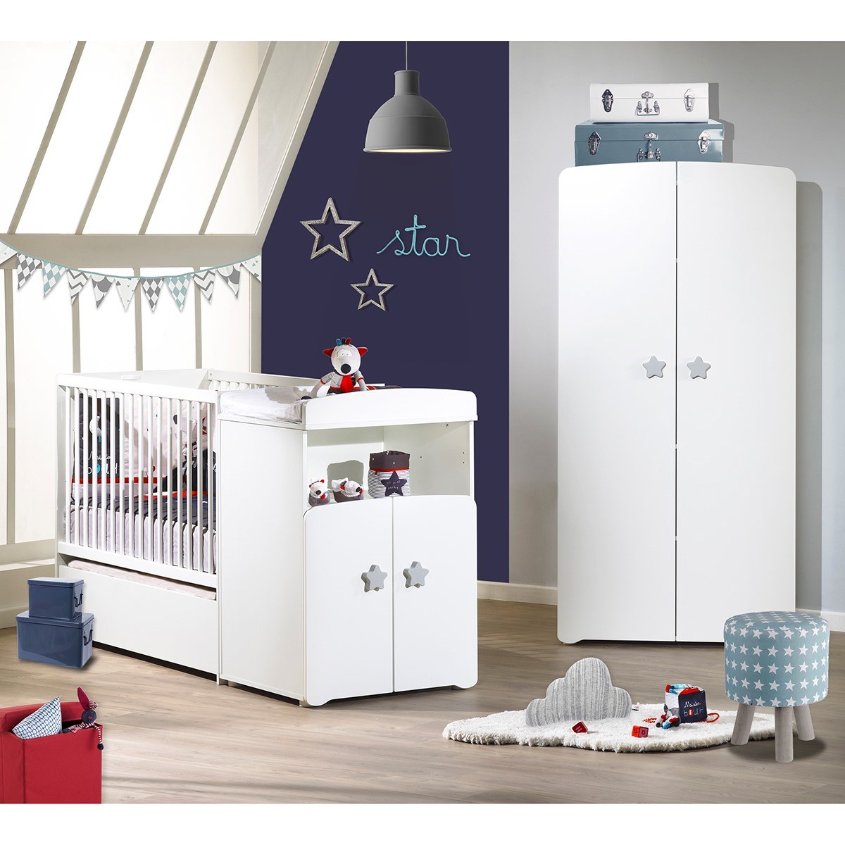 Lit combiné évolutif blanc/gris, BABY PRICE