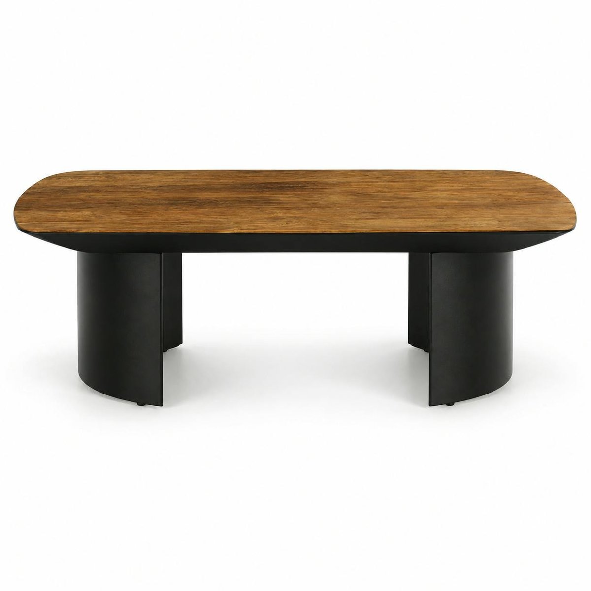 Table basse teck recyclé pieds arrondis noirs TRANI bois naturel, PIER IMPORT