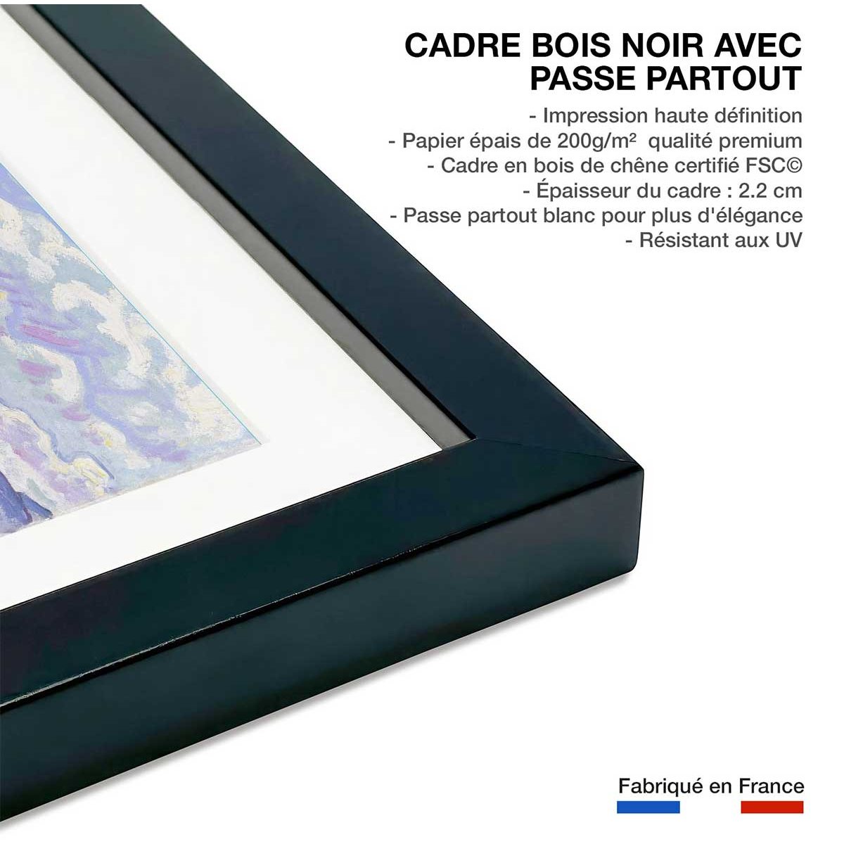 Poster Le Weisshorn vu du Montana - Ferdinad Hodler affiche + cadre en bois - noir, HEXOA